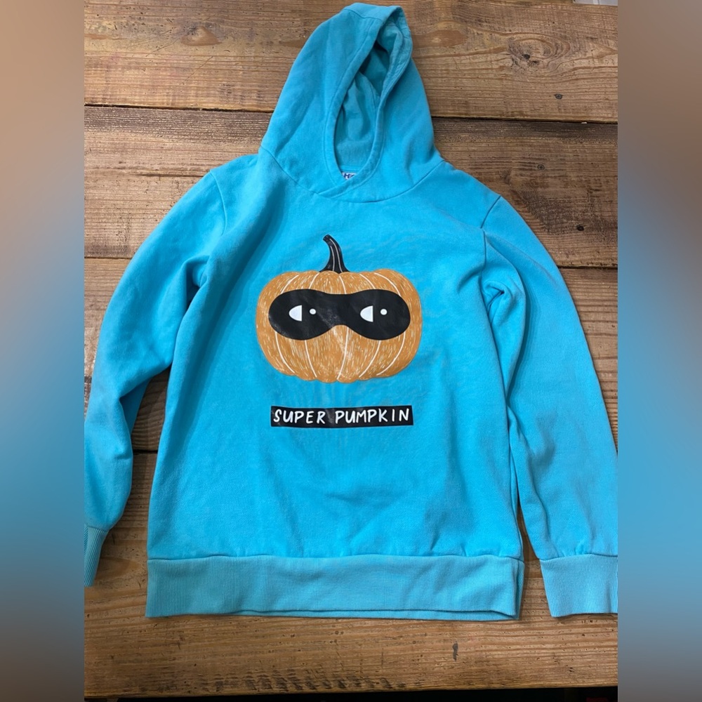 Blue Super Pumpkin Hoodie Boy 10 High Five Crew Warm Hooded Sweatshirt no pocket